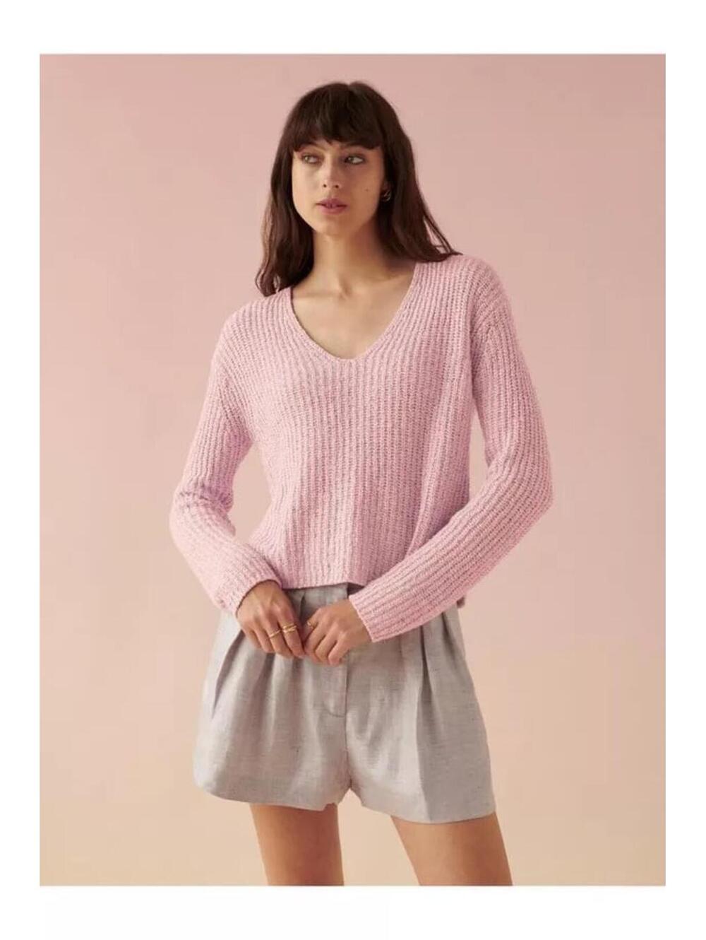 White + Warren Knit Cotton/Linen/Silk Blend Sweater Womens LG Blush